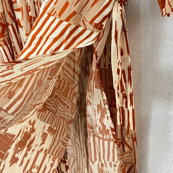 J. Brooks Boutique Robe Kimono Full Length Rust & Cream Tie Belt Split Sides - Picture 13 of 14